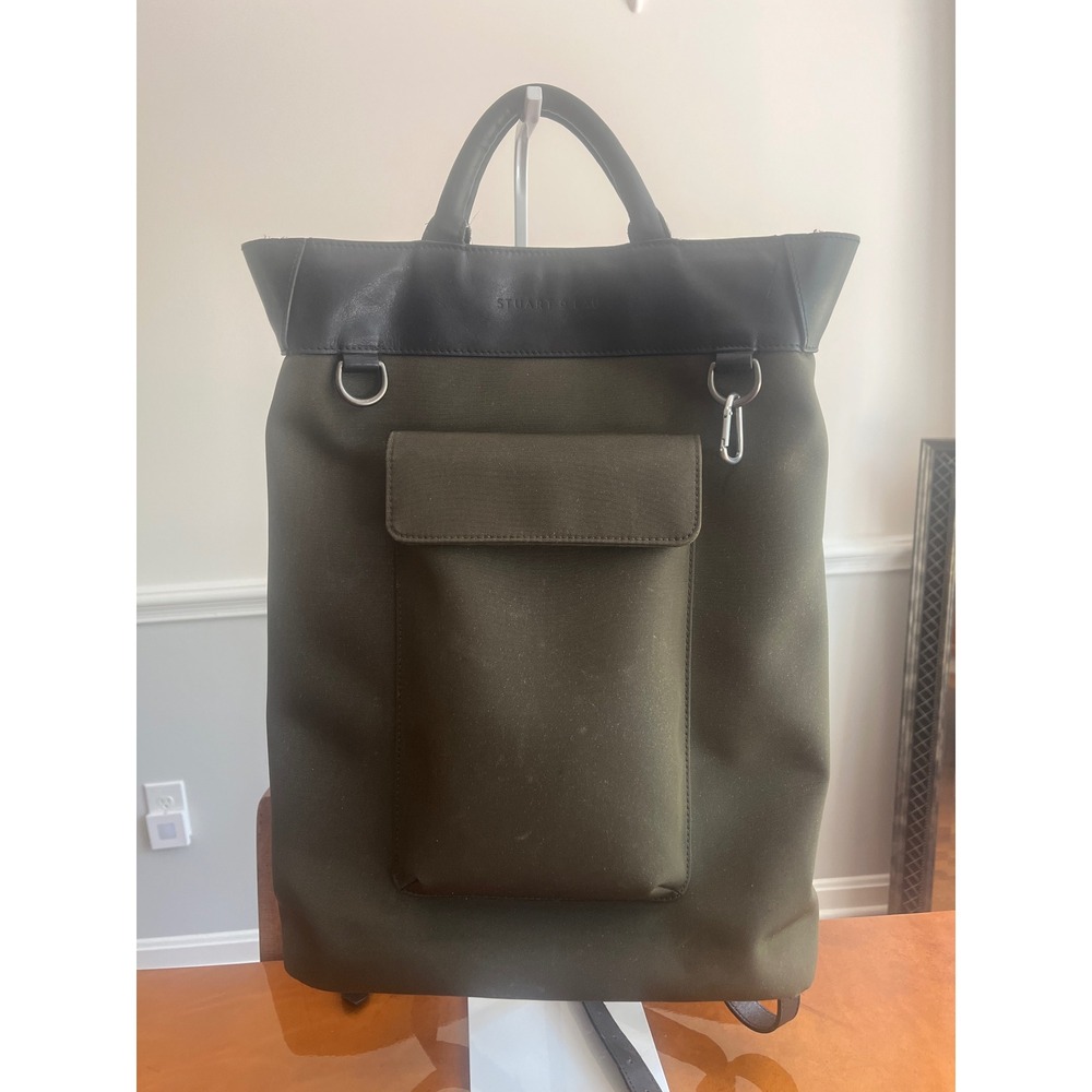 Stuart & Lau Clarke Waterproof Totepack Olive Green Dark Leather Trim
